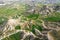 Done aerial image of agriculture field farmland. Harvesting outdoor, Cyprus