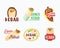 Doner Kebab Banners, Icons Set. Arabian or Turkish Restaurant Badges with Meat on Pole, Pita and Typography