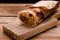 Doner Kebab Gyros Shawarma beef roll in pitta bread Wrap sandwich on wooden background. Copy space