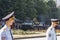 Donetsk, Donetsk People Republic, Ukraine - June 24, 2020: A column of armored personnel carriers with armed soldiers in full