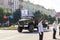 Donetsk, Donetsk People Republic, Ukraine, June 24, 2020: A convoy of military vehicles with Soviet artillery guns on a trailer