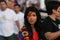 Donetsk, Ukraine - 06.23.2012: Spanish football fans in front of the Donbass Arena stadium in the EURO-2012 championship