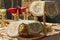 Donetsk, Ukraine. 2020, January 7. Holy Communion. Golden Chalices with the sanctified Body and Blood of Christ on the
