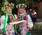Donetsk, Ukraine - 26 July, 2013: Girls in national costumes prepare to welcome miners Donetsk Coal Energy Company with extracted