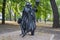 Donetsk, Ukraine - August 02, 2018: Iron sculpture of a mine ghost in the park