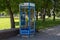 Donetsk, Ukraine - May 17, 2017: Abandoned telephone booth with