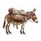 donkey equipped with a seat and luggage isolated.Generative AI