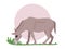 Donkey grazes on the field, eating grass. Animal from the farm. Animal print. Vector illustration.
