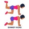 Donkey kicks. Sport exersice. Silhouettes of woman doing exercise. Workout, training