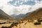 donkey laden with a load against the backdrop of beautiful naturel in Nepalese Himalayas