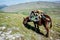 Donkey loaded with provisions in the mountains of Dagestan