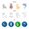 Donkey, owl, kangaroo, shark.Animal set collection icons in cartoon,outline,flat style vector symbol stock illustration