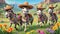 Donkey straw hat caricature green meadow flowers