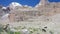 Donkeys grazing in the mountains. Panorama. Pamir