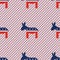 Donkeys seamless pattern on red and blue stripes.