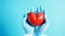 Donor heart in hands in blue latex gloves