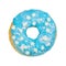 Donut with blue icing and sprinkles isolated on white