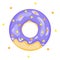 Donut. Blueberry glaze. Sprinkled with yellow and orange stars. Vector illustration.