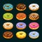 Donut cake cartoon icons. Chocolate assorted donuts vector illustration