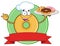 Donut Cartoon Character Wearing A Chef Hat And Serving Donuts Circle Label