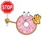 Donut Cartoon Mascot Character With Sprinkles Holding A Stop Sign