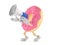Donut character speaking through a megaphone