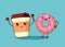 Donut and coffee characters icon
