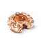 Donut with cream and hazelnut core. View from a forty-five degree angle. Isolated image. The side-bite donut