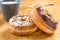 Donut cronut on a wodden table