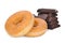 Donut and dark chocolate bars isolated on a white