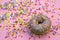 Donut donuts sprinkles on doughnuts pink bright sugar strands background