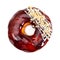 Donut with glossy mirror caramel glaze and nuts isolated on white