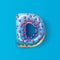 Donut icing blue upper latters - D Font of donuts. Bakery sweet alphabet. Donut alphabet latter D isolated on blue