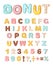 Donut icing latters, font of donuts. Bakery sweet alphabet. Letters and numbers. Donut alphabet and numbers, isolated on