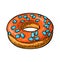 Donut with icing and sprinkles. Vector color engraving