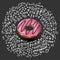 Donut Icon in Cartoon Style. Colorful Delicious Donut with Pink and Chocolate Glaze. Icon Vector donut on black