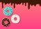 donut illustration,melting chocolate on pink background