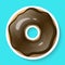 Donut isolated on a white background. Cute, colorful and glossy donuts with chocolate glaze and powder. Realistic sticker. Icon or
