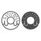 Donut line and solid icon. Doughnut symbol illustration isolated on white. Appetizing tasty donut with glaze outline