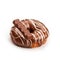 Donut with milk chocolate glaze and chocolate, isolated on white background. Viewing forty-five degrees