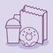 Donut pastry with drink isolated icon