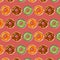 Donut pattern. Set of delicious colorful donuts. Tasty bakery product. Food design.  Vector illustration