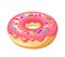 Donut with pink glaze and colorful sprinkles. Vector illustration.