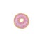 Donut with pink glaze on a white background. Glossy donut with multicolored sprinkles.