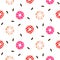 Donut pink glazed seamless vector pattern.