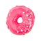 Donut with pink glossy mirror glaze isolated on white