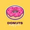 Donut with pink icing and text. Vector logo design