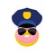 Donut in a police cap and glasses. Vector illustration policeman