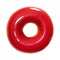 Donut with red glossy glaze isolated on white background. One round red Doughnut. Front view. Top view