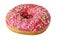 Donut, round cake with pink glaze, isolated on white background